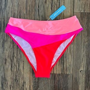 NEW Popvil Colorblock Bikini Bottom Size Small Pink Red Swimwear Beachwear